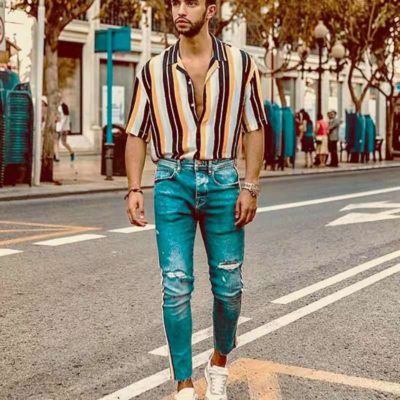 Striped button men's casual shirt