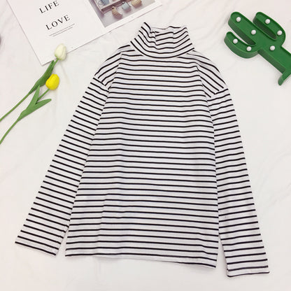 Striped Long-sleeved T-shirt Korean Version Of The Turtleneck Bottoming Shirt Students