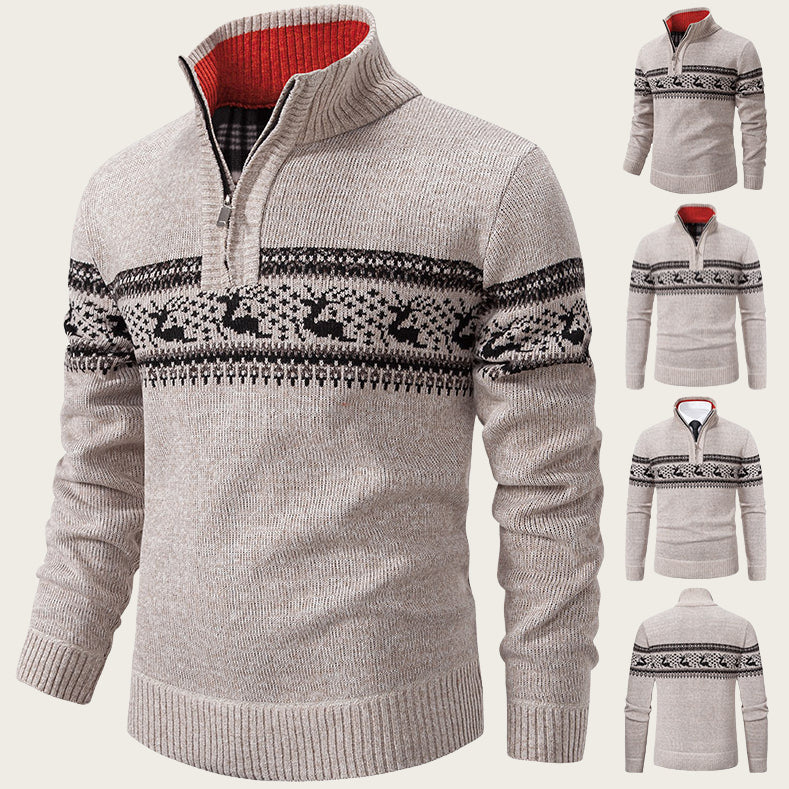Handsome Bottom Line Large Size Half-zip Sweater