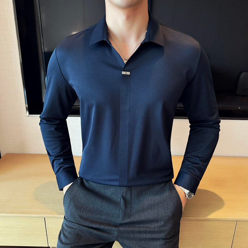 Men's V-neckline Drape Ironing Free Long Sleeves