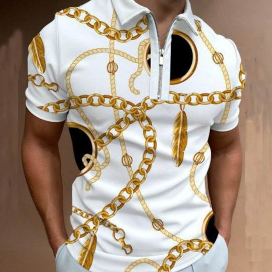Patterned Polo Men's Casual Plus Size Short-sleeved Shirt