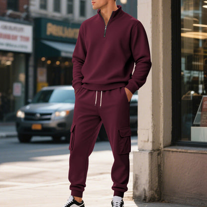 Fleece-lined Thermal Zip-up Men's Athletic Pants Set