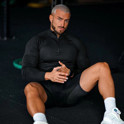 Fitness T-shirt, Quick Drying Half Zip Top, Tight Fitting Clothes, Long Sleeves