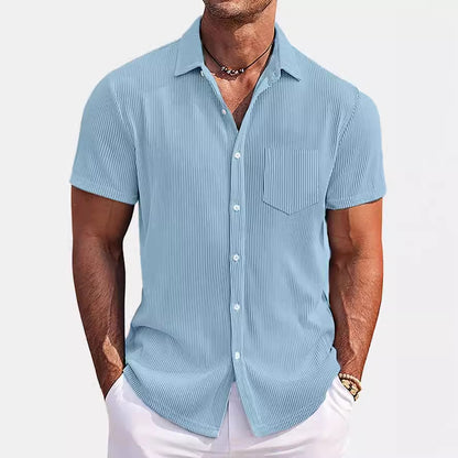 Solid Color Loose Vertical Striped Men's Short-sleeved Shirt