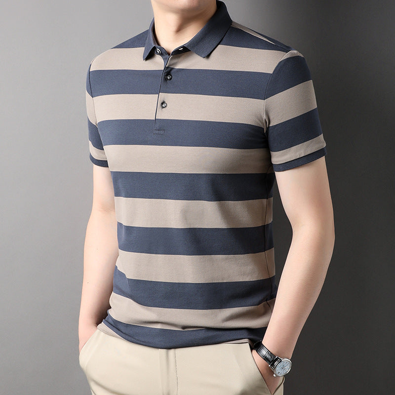 Men's Polo Shirt Short-sleeved Lapel T-shirt Striped Business Casual Lead Basic All-matching