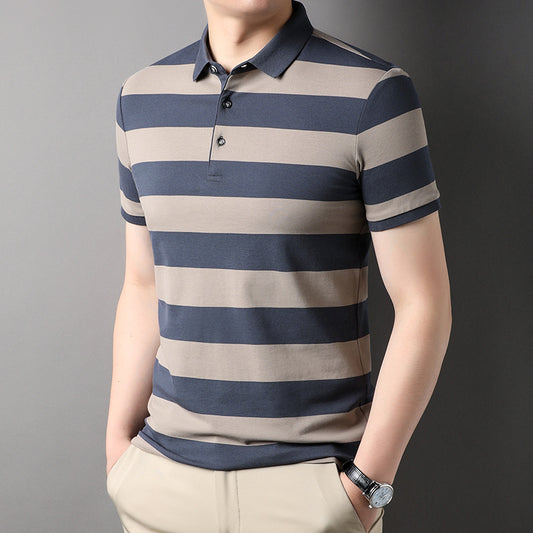 Men's Polo Shirt Short-sleeved Lapel T-shirt Striped Business Casual Lead Basic All-matching
