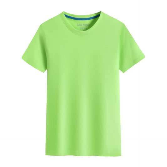 Cotton Blank With No Printed Patterns Round Neck Short T-shirt