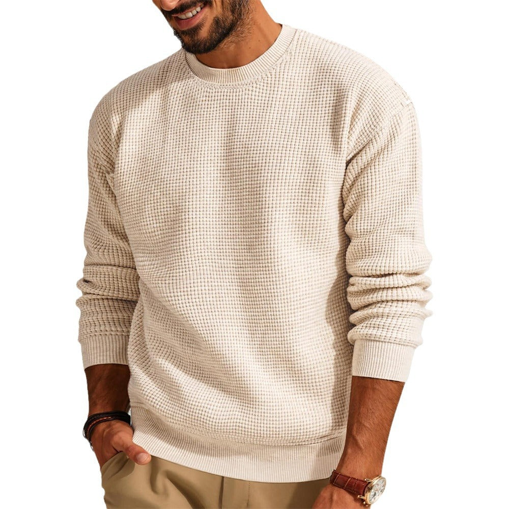 Waffle Round Neck Sweater Pullover Knitted Men's Casual Top