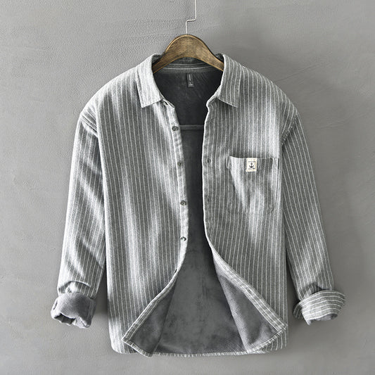 Men's Brushed Fleece Striped Shirt Jacket