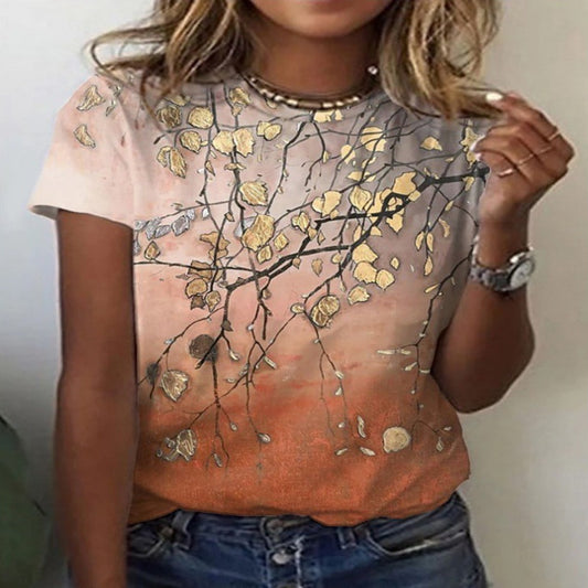 Women's Floral 3D Digital Printing Short Sleeve Top T-Shirt