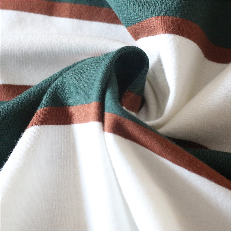 Striped colorblock embroidered letter T-shirt