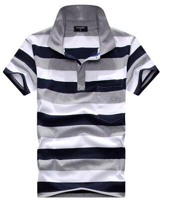 Collar Striped Short Sleeved T-shirt Men's Real Pocket