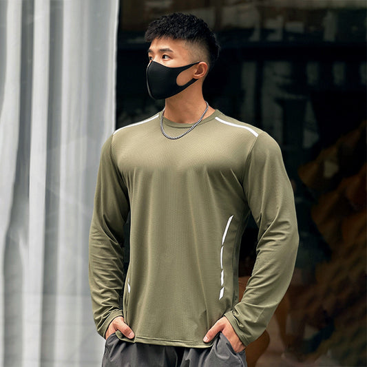 Mens Loose-fitting Versatile Round-neck Long-sleeve Sporty Casual Top
