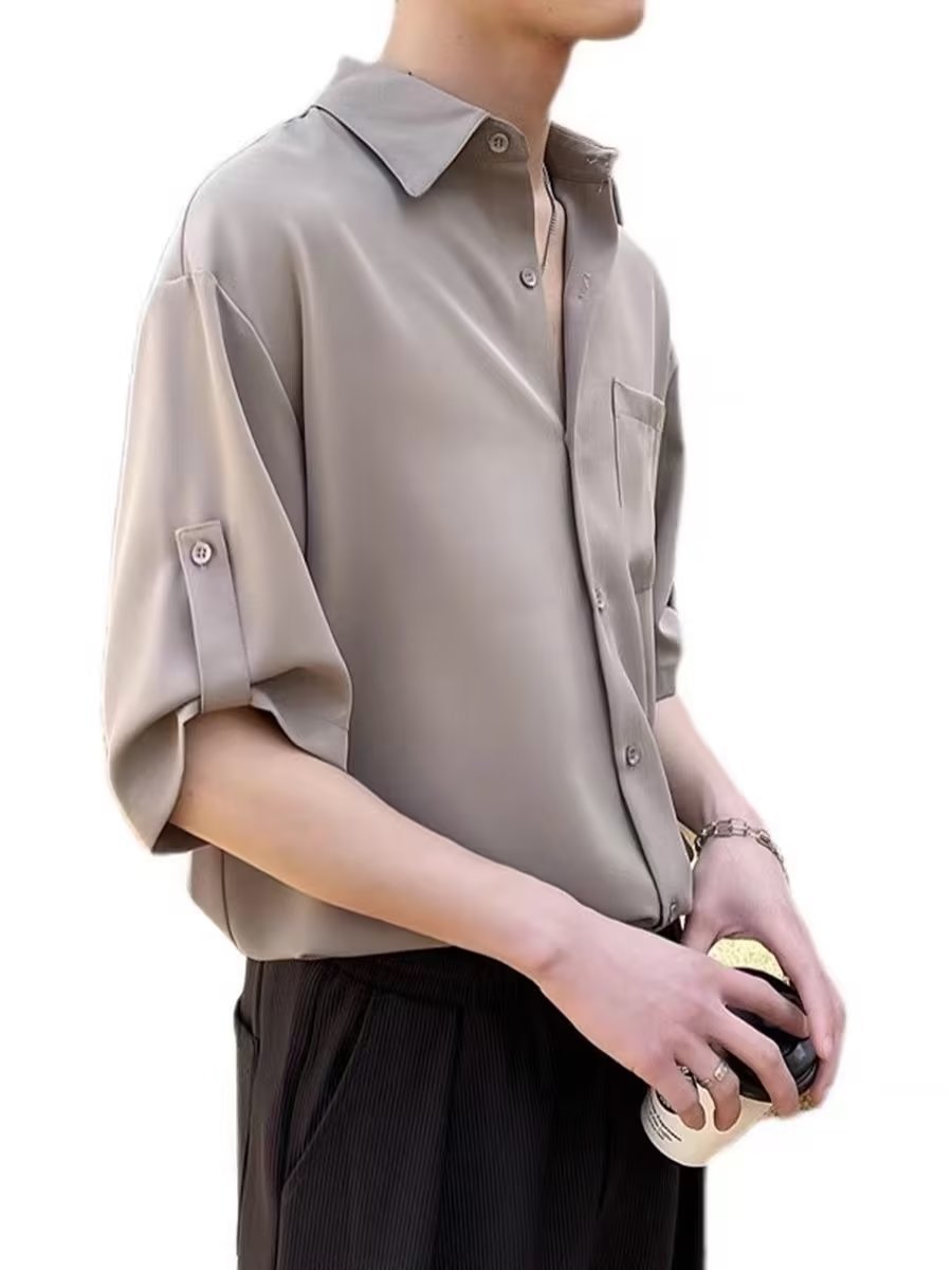 Men's Short-sleeved Shirt Summer Ice Silk Top