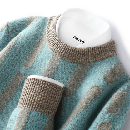 Half Turtleneck Vertical Pattern Color Matching Long Sleeve Sweater