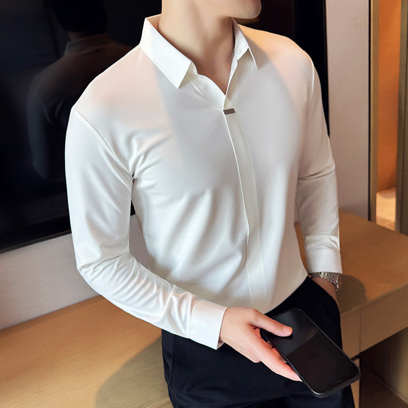 Men's V-neckline Drape Ironing Free Long Sleeves