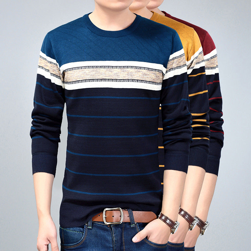 Round neck striped long sleeve sweater