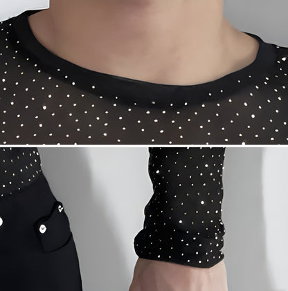Translucent Mesh Slim Long Sleeve T-shirt