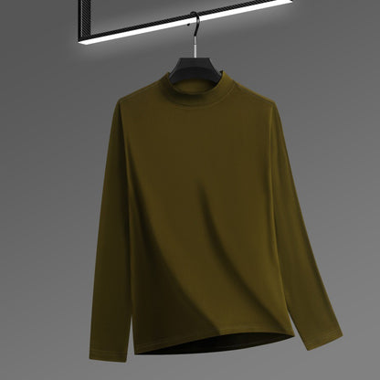 Men's Solid Color Threaded Velvet Half High Neck T-shirt