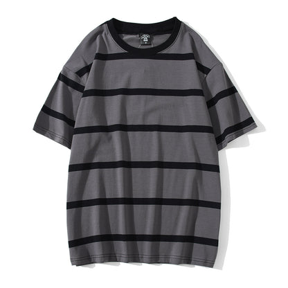 Striped Short-sleeved T-shirt Men's Fashion Simple And Loose
