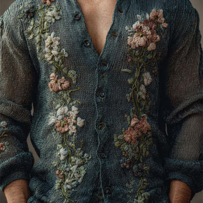 Mens 3D-printed Cardigan Knit Top