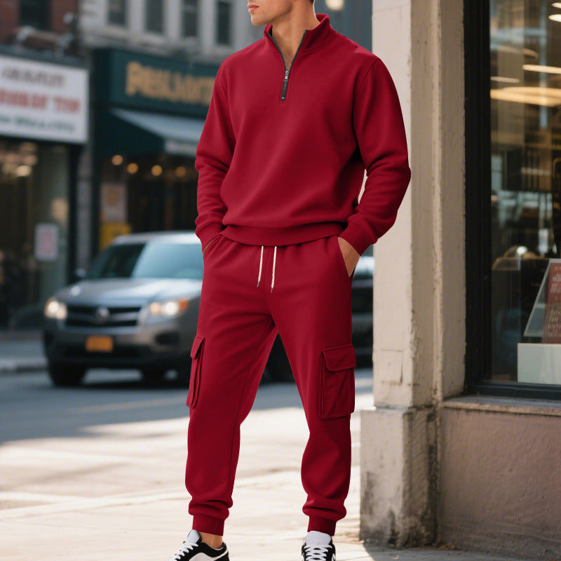 Fleece-lined Thermal Zip-up Men's Athletic Pants Set