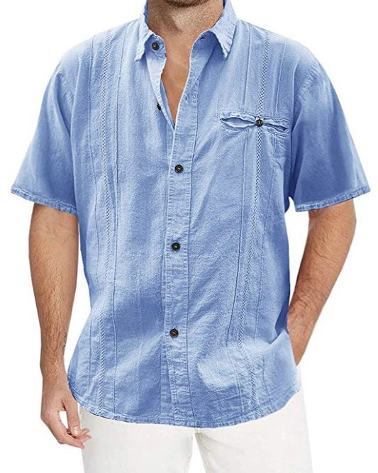 Men's Solid Color Short-sleeved Linen Cardigan