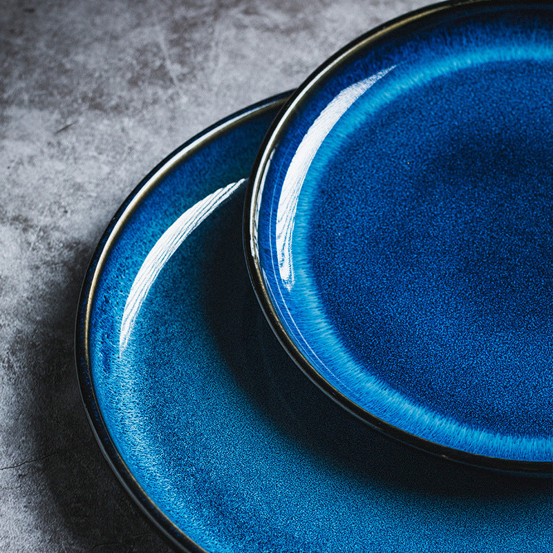 Blue Kiln Baked Gradient Ceramic Western Cuisine Plate Meal Tray Restaurant Dish Home Cutlery Plate