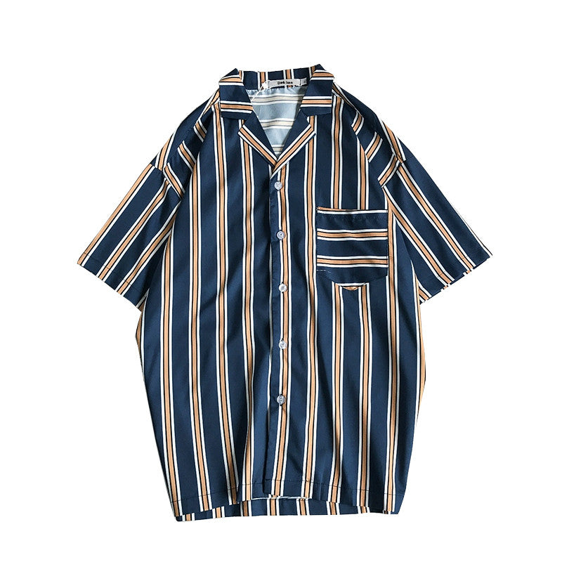 Contrast striped short sleeve loose shirt