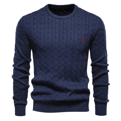 Embroidered Solid Color Knitted Sweater With Deer Pattern