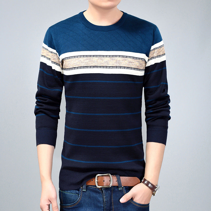 Round neck striped long sleeve sweater