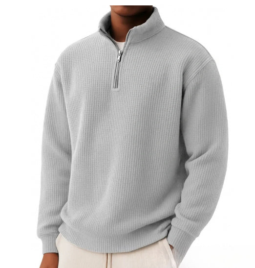 Mens Loose-fitting Casual Long-sleeve Pullover With A Zipper