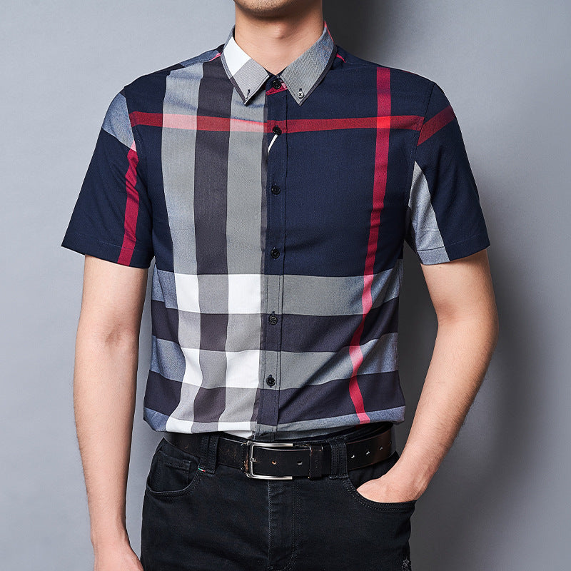 Fashion Check Business Casual Short Sleeve Unisex Check Shirt