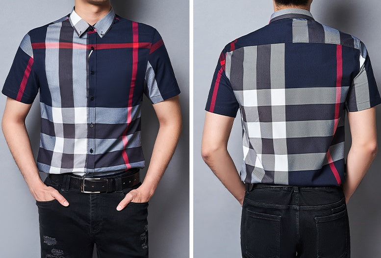 Fashion Check Business Casual Short Sleeve Unisex Check Shirt