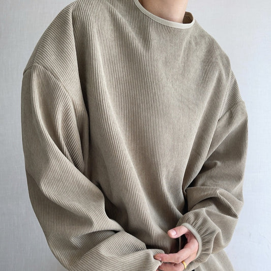 Retro Bean-Red Green Lazy Corduroy Long-Sleeve Top
