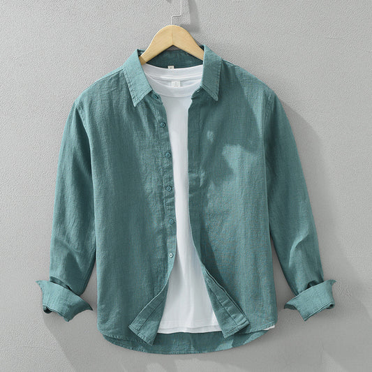 Long Sleeve Shirt Men's Fashion Casual Artistic Loose Linen Top