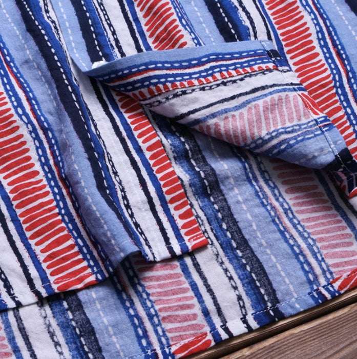 Men's Striped Short Sleeve Shirt Summer Fashion Men's Lapel Shirt