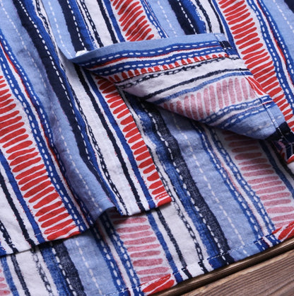 Men's Striped Short Sleeve Shirt Summer Fashion Men's Lapel Shirt