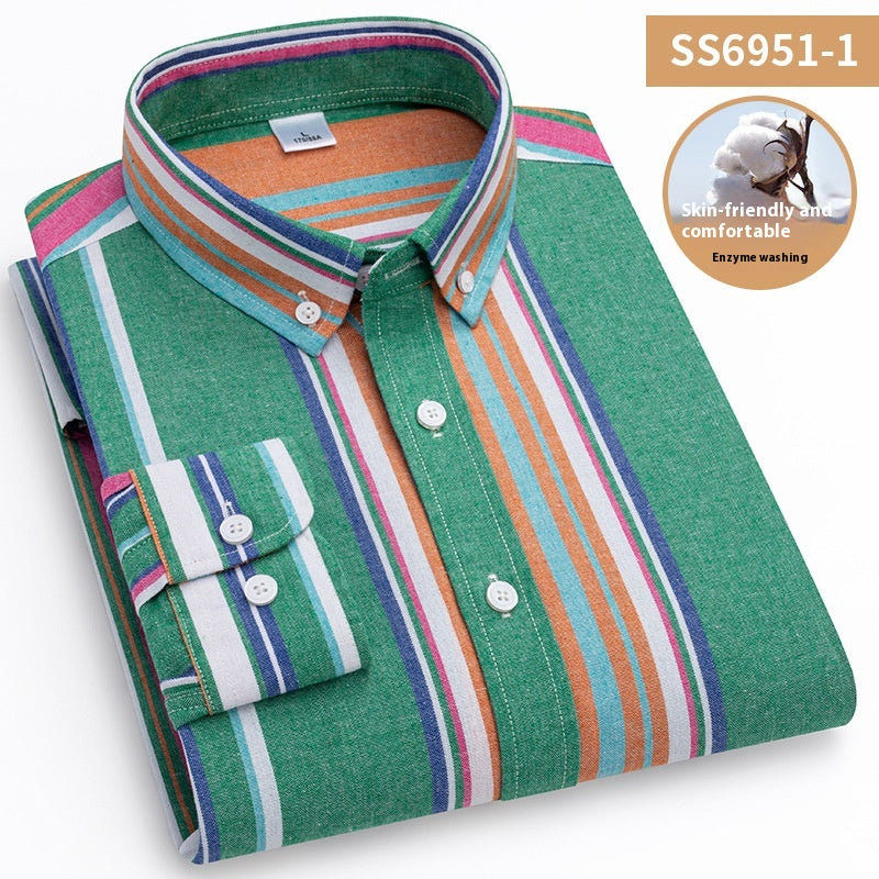 Men's Square Collar Casual Striped Shirt