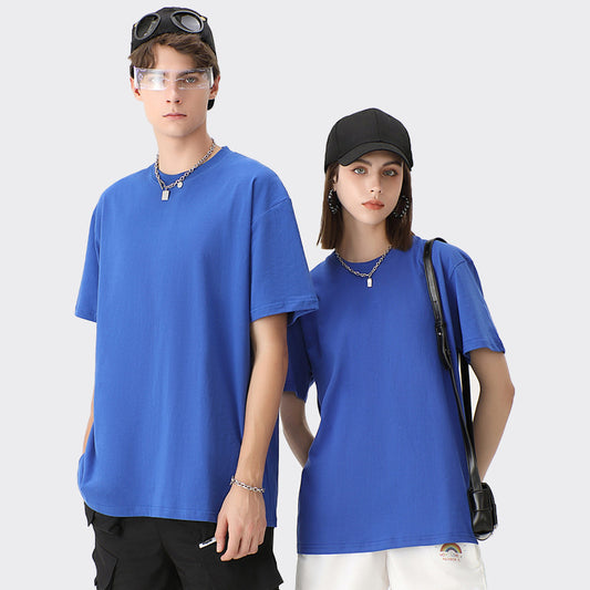 Men's Cotton T-shirt Heavy Solid Color Round Neck Short Sleeves