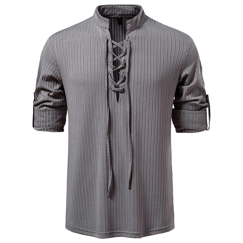 Men's Casual Long Sleeve Drawstring Design T-shirt