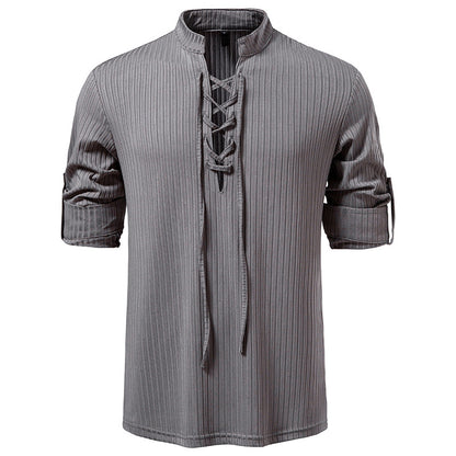 Men's Casual Long Sleeve Drawstring Design T-shirt