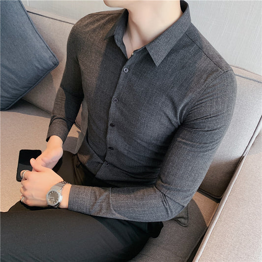 Spring Men's Korean Solid Color Business Casual Shirts