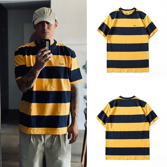 Summer Short-sleeved Male Black And Yellow Striped Couple Loose Round Neck Half-sleeved T-shirt