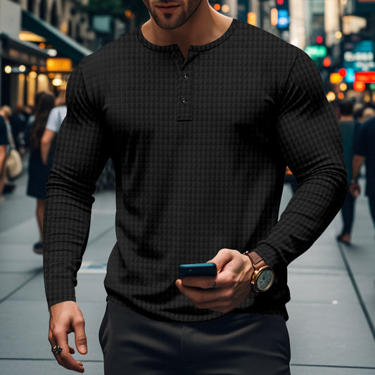 Men's Jacquard Small Check Casual Sport Long Sleeve