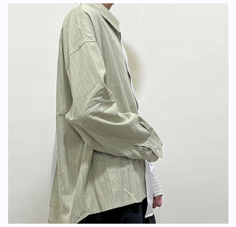 Men's Patchwork Loose Striped Long Sleeve Shirt