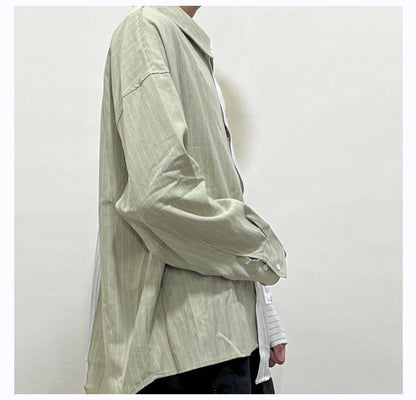 Men's Patchwork Loose Striped Long Sleeve Shirt