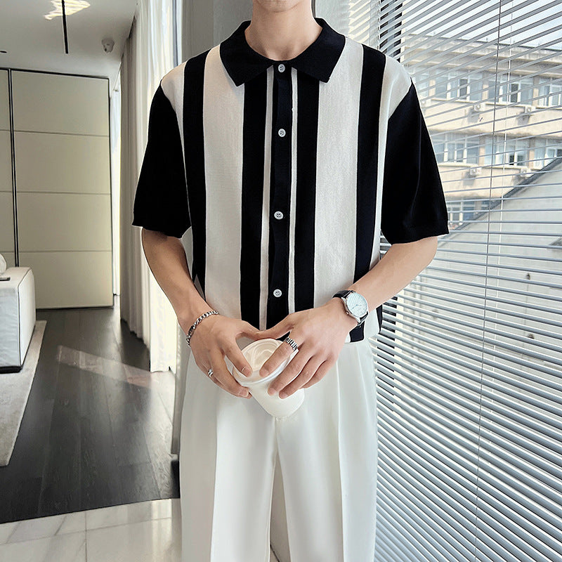 Men's Striped Color Blocking POLO Sweater