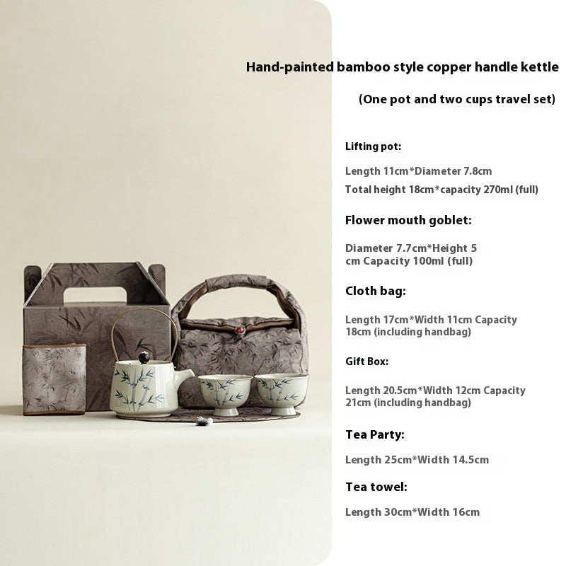 Hand-painted Bamboo Teapot Tea Making Household One Pot Two Cups