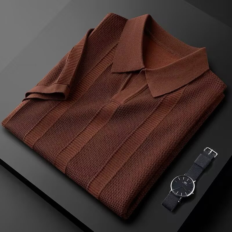 Men's Ice Silk Solid Color Short-Sleeve Top